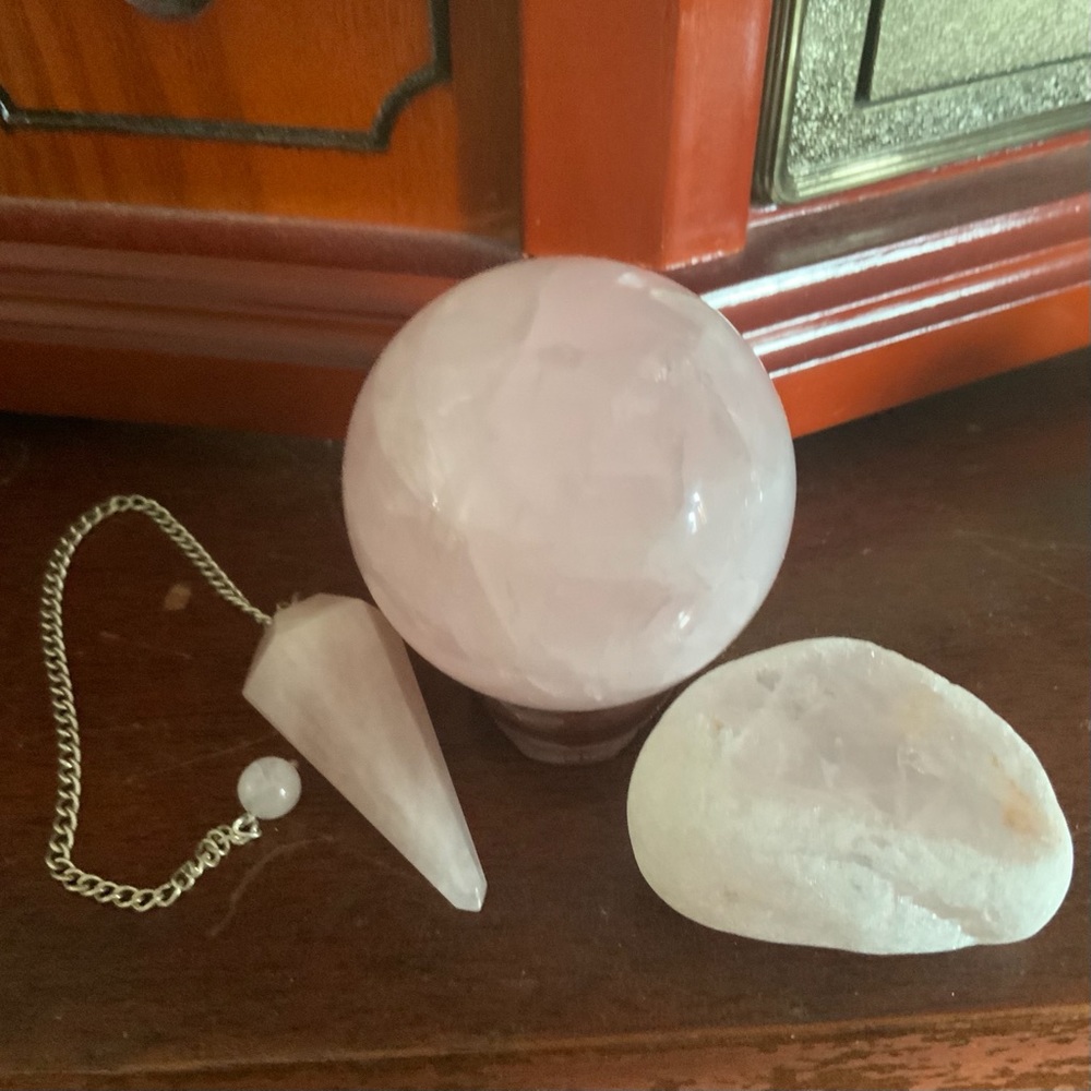 Rose Quartz Crystal Magic Kit Sphere Pendulum Witch Set
